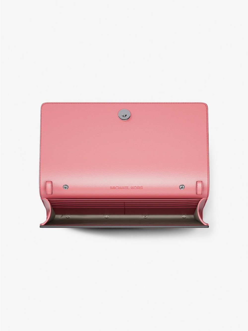 Michael Kors Hibiscus 🌺 Pink Embossed MK Leather Clutch with Silver Hardware ✔️📸 - Picture 4 of 16